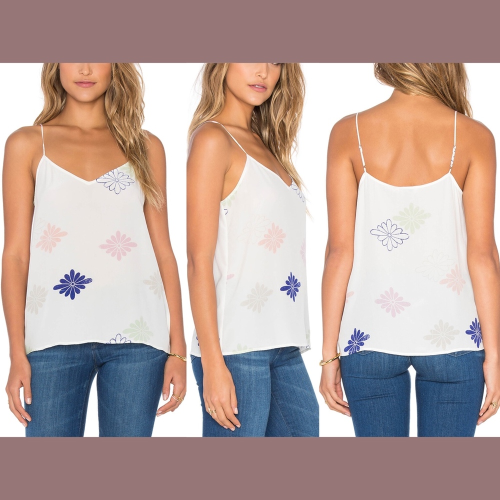 NWT Equipment Layla Floral Print Silk Tank in Bright White [SZ‎ Small ]